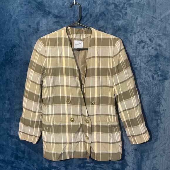 Acqueline Ferrar plaid Casual button Green blazer Womans Size 10 - Picture 1 of 5